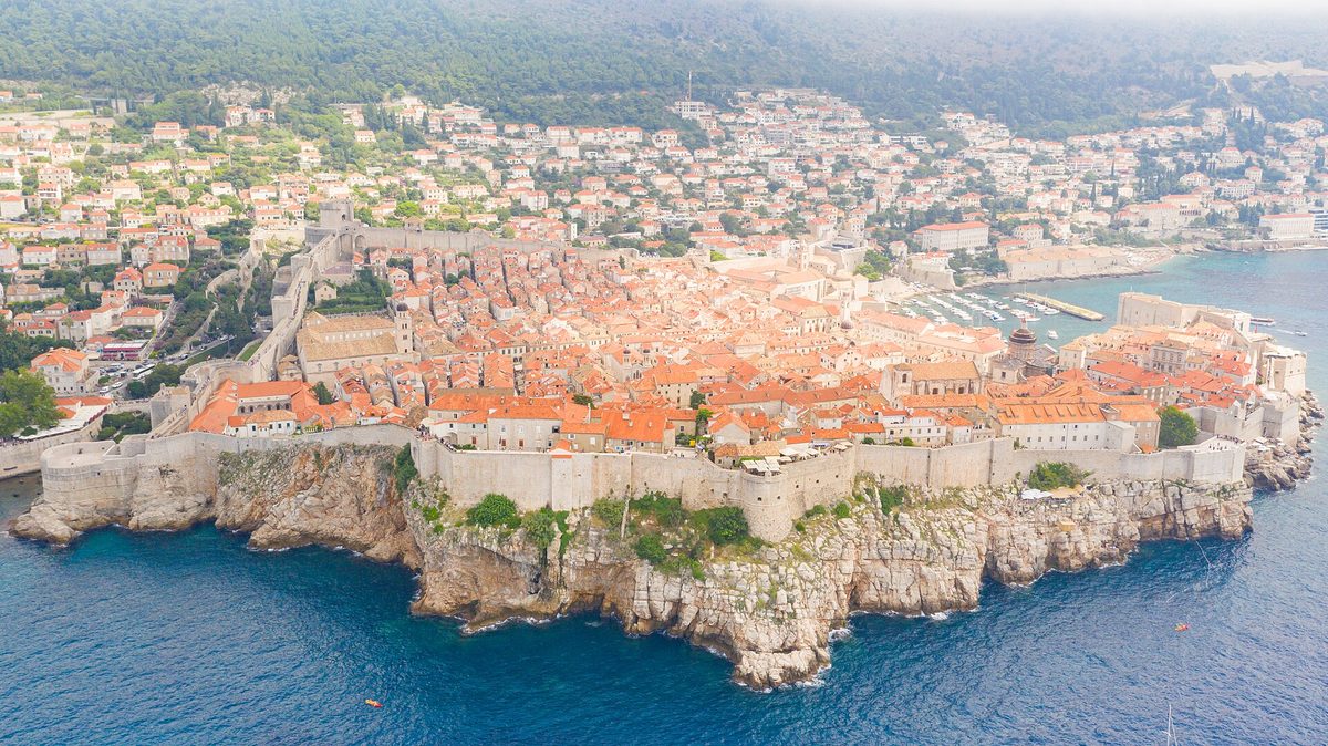 Aerial view of Dubrovnik Old Town and its city walls on the Adriatic