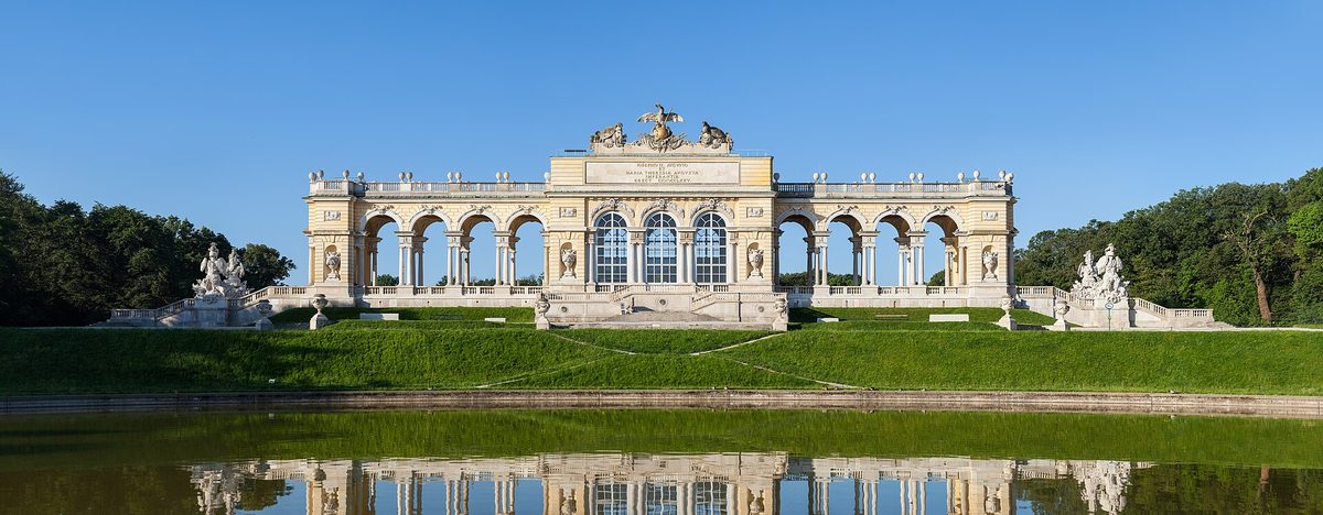 The gardens and Gloriette of Schönbrunn Palace in Vienna