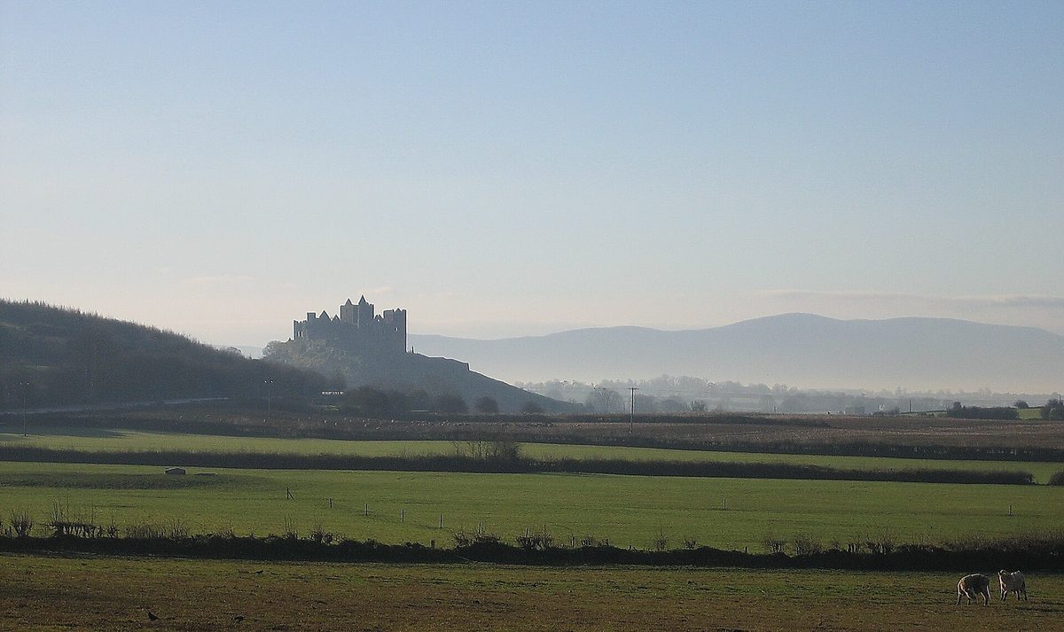 The medieval Rock of Cashel rising above the plains of County Tipperary