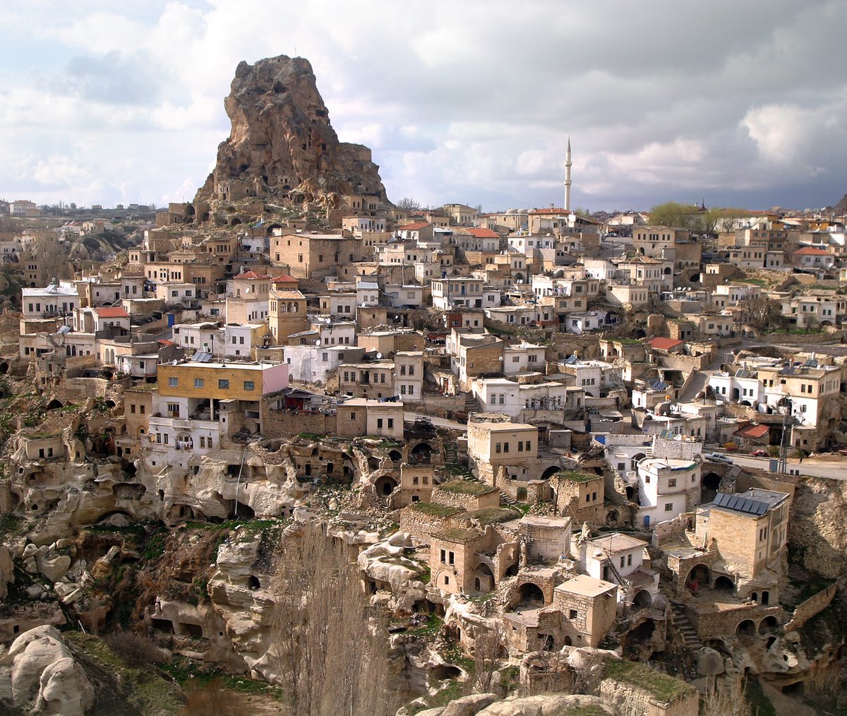Cave houses and rock formations in the Cappadocian town of Ortahisar