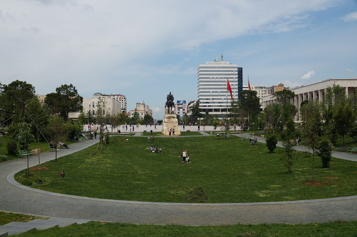 Skanderbeg Square in Tirana, the capital of Europe's cheapest country to travel