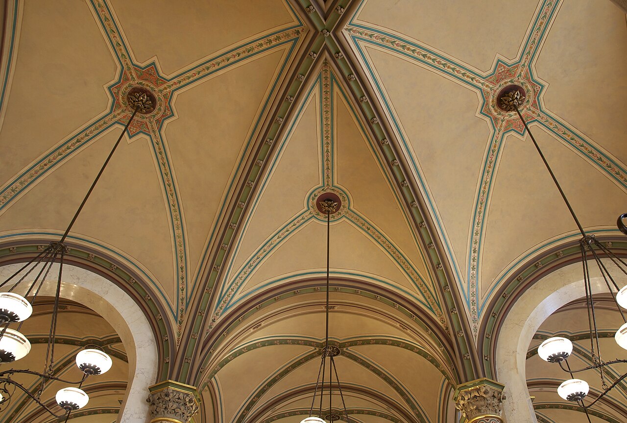 Marble tables and vaulted ceilings inside Cafe Central, Vienna's grand coffee house