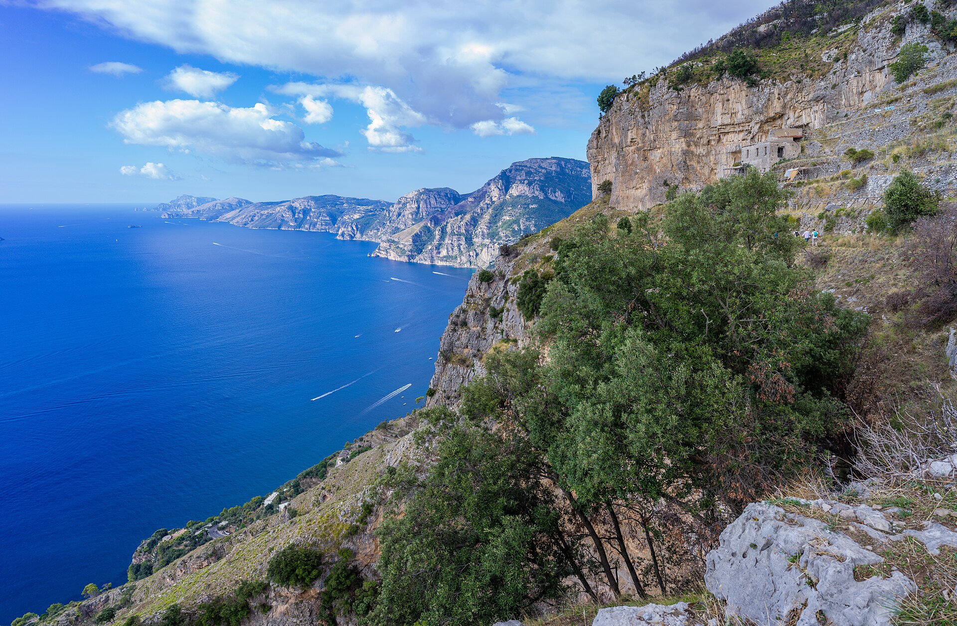 The Path of the Gods footpath running high above the sea on the Amalfi Coast