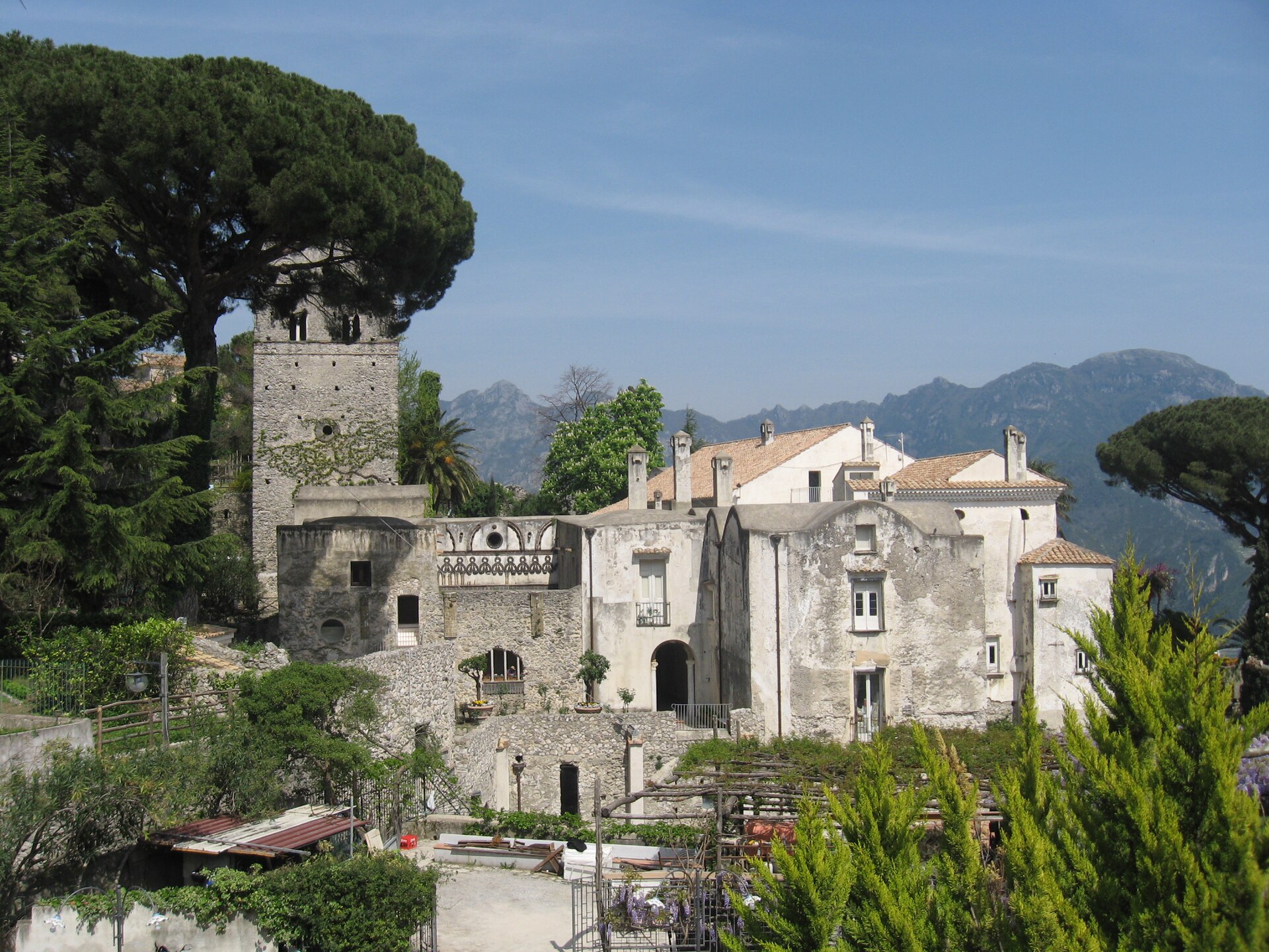 The tower and umbrella pines of Villa Rufolo in Ravello