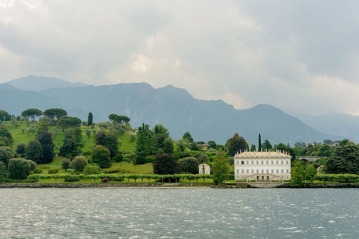 Villa Melzi and its lakeside gardens at Bellagio seen from the water