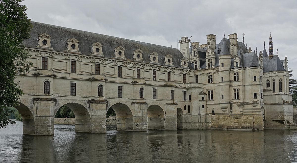 The gallery of the Chateau de Chenonceau carried on arches across the River Cher in the Loire Valley