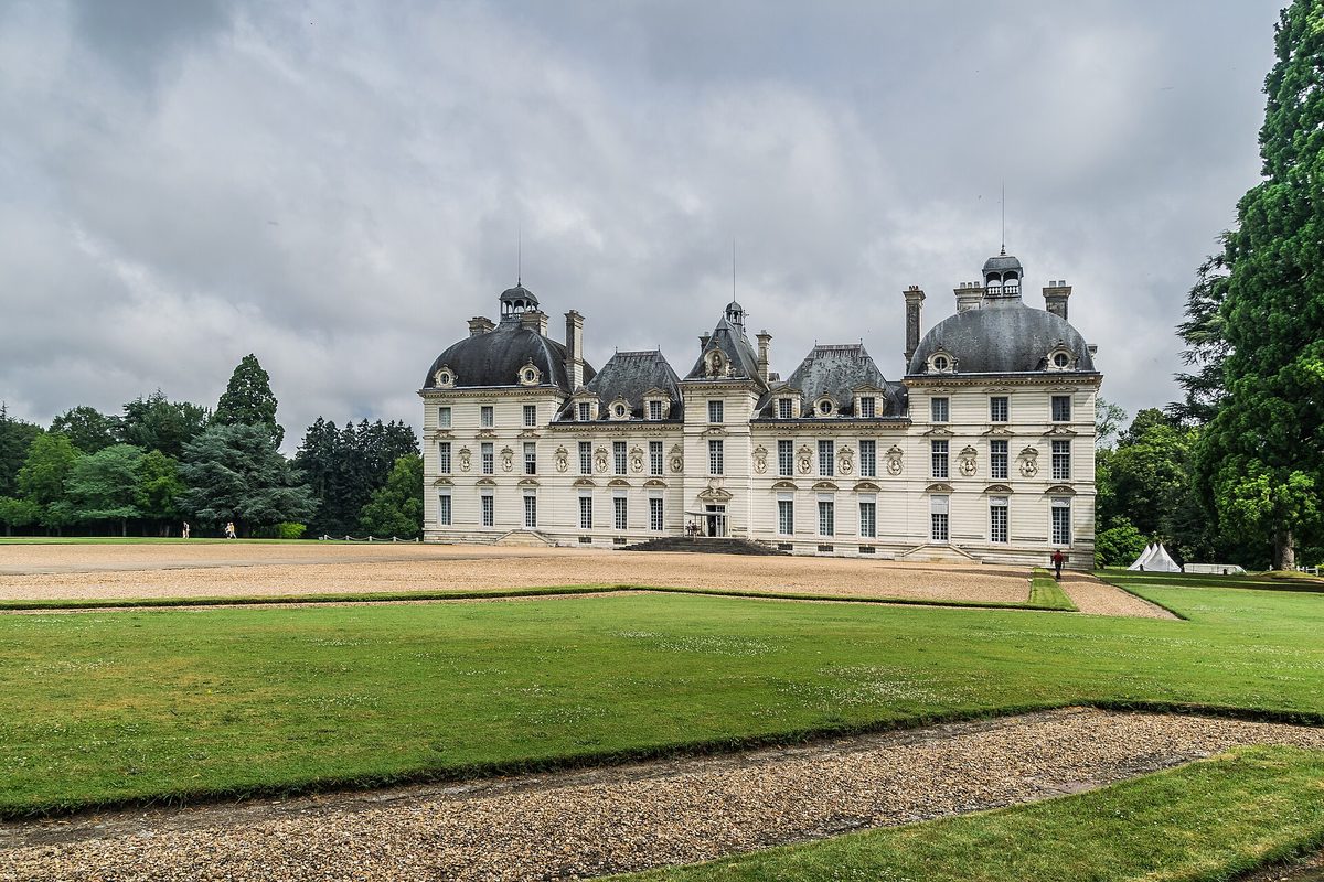 The classical facade and lawns of the Château de Cheverny near Blois