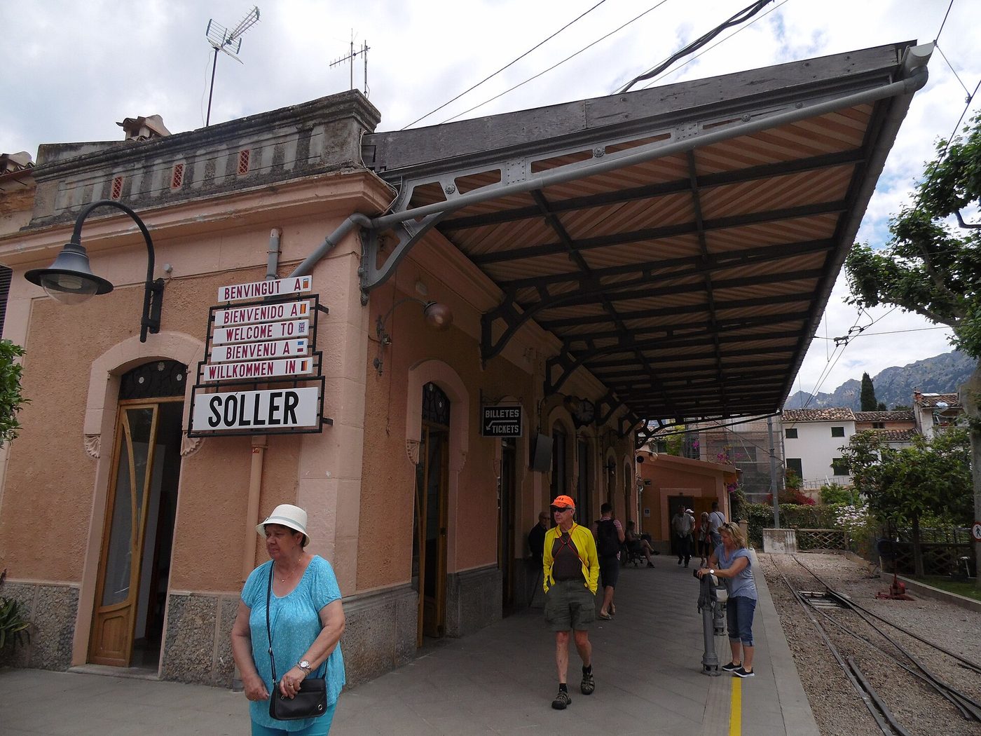 The platform and station building at Soller, terminus of the historic wooden train from Palma