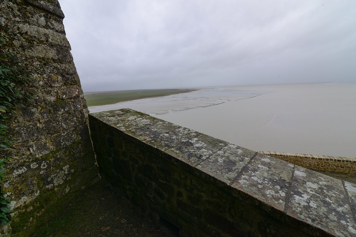 The mudflats of the bay of Mont-Saint-Michel seen from the abbey ramparts at low tide