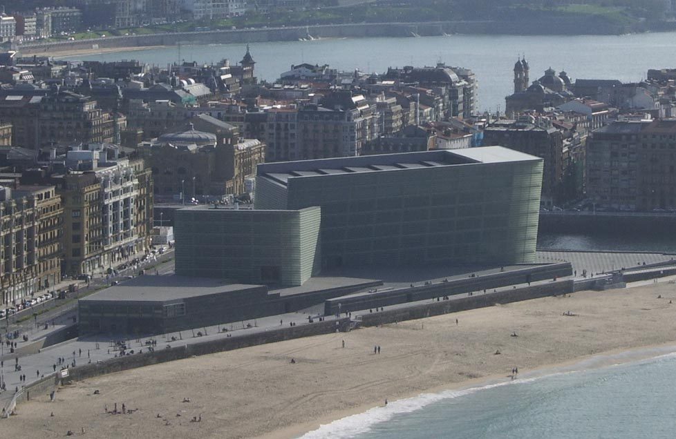 The two glass cubes of the Kursaal at the mouth of the Urumea in San Sebastian