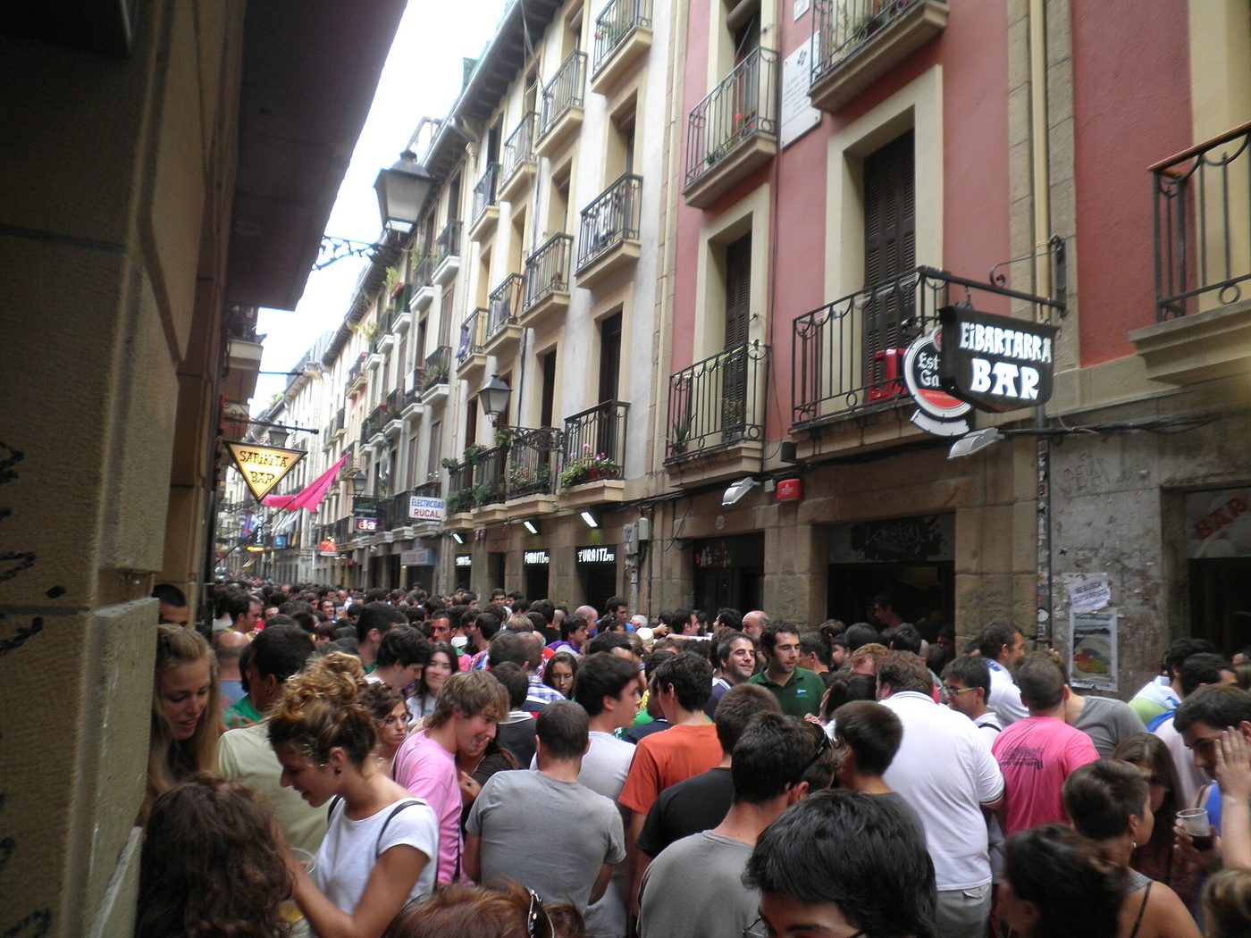 A packed street of bars in the Parte Vieja, the old town of San Sebastian