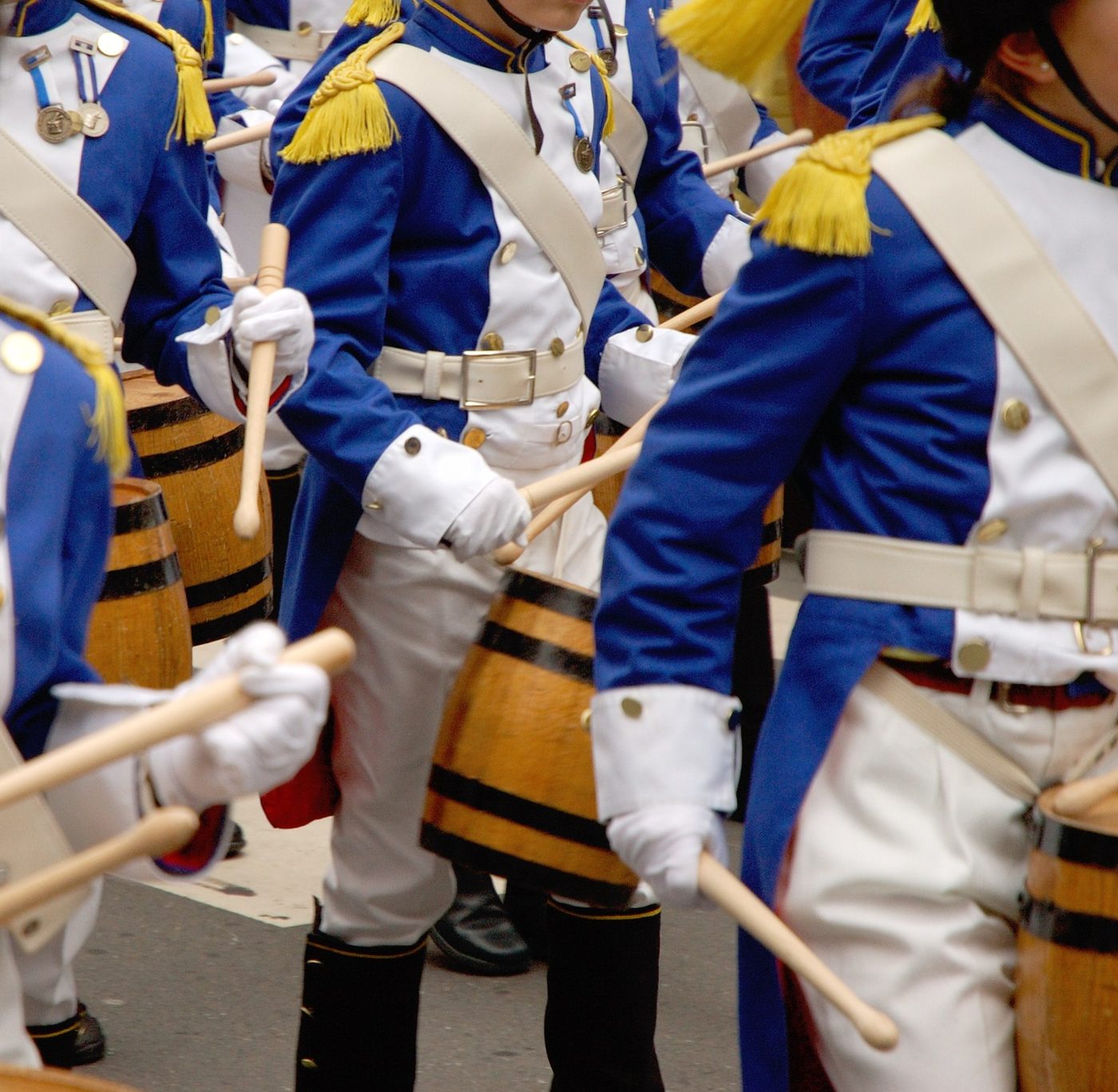 Drummers in Napoleonic uniform during the Tamborrada in San Sebastian