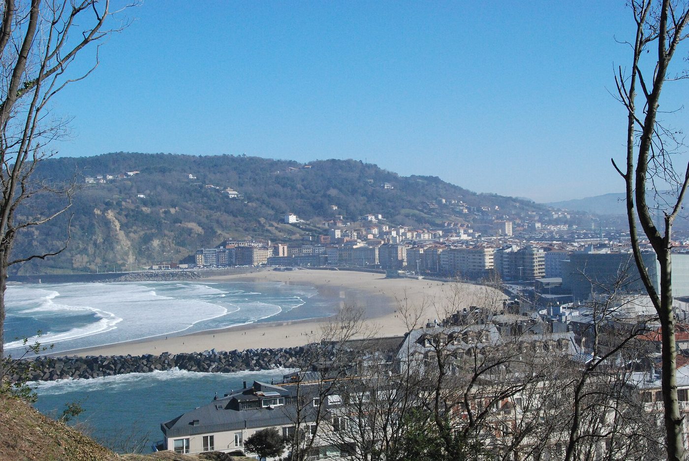 Zurriola beach and the Gros district of San Sebastian seen from Monte Urgull