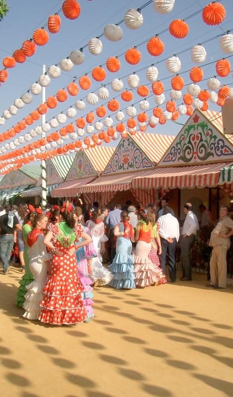 Casetas and flamenco dresses at the Feria de Abril in Seville