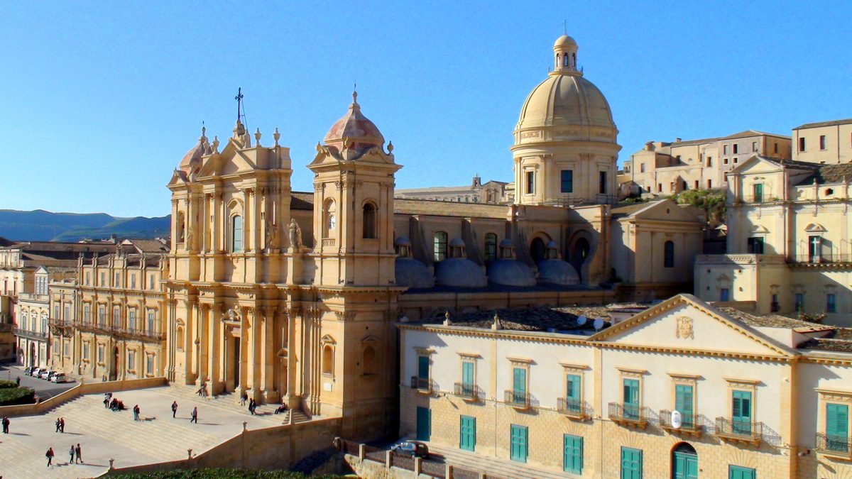 The baroque cathedral and dome of Noto in the Val di Noto, southeastern Sicily