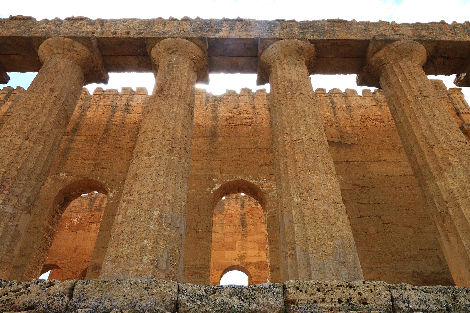 Doric columns and the arcaded cella wall of the Temple of Concordia at Agrigento