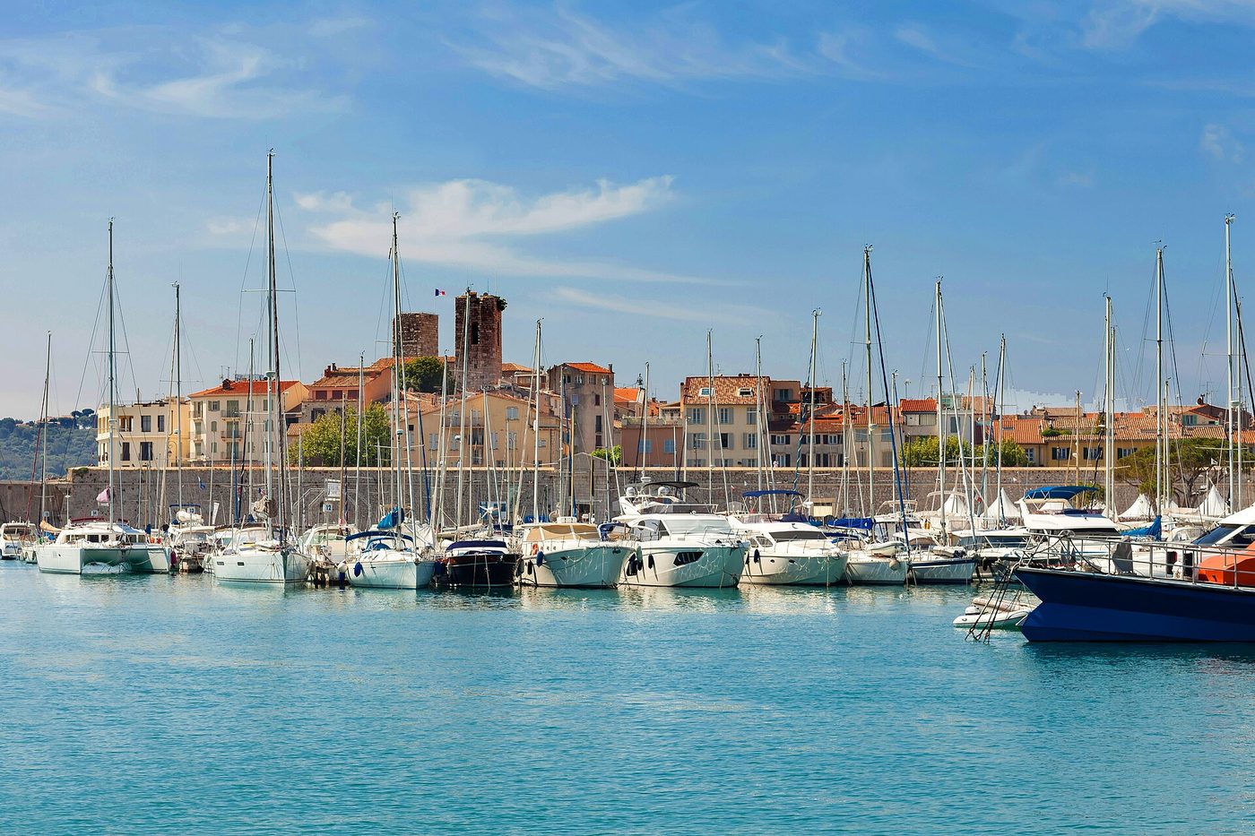 The ramparts and old town of Antibes above the Mediterranean, a day trip west of Nice