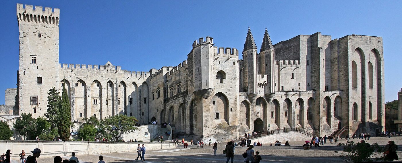 The Gothic facade of the Palais des Papes in Avignon, Provence