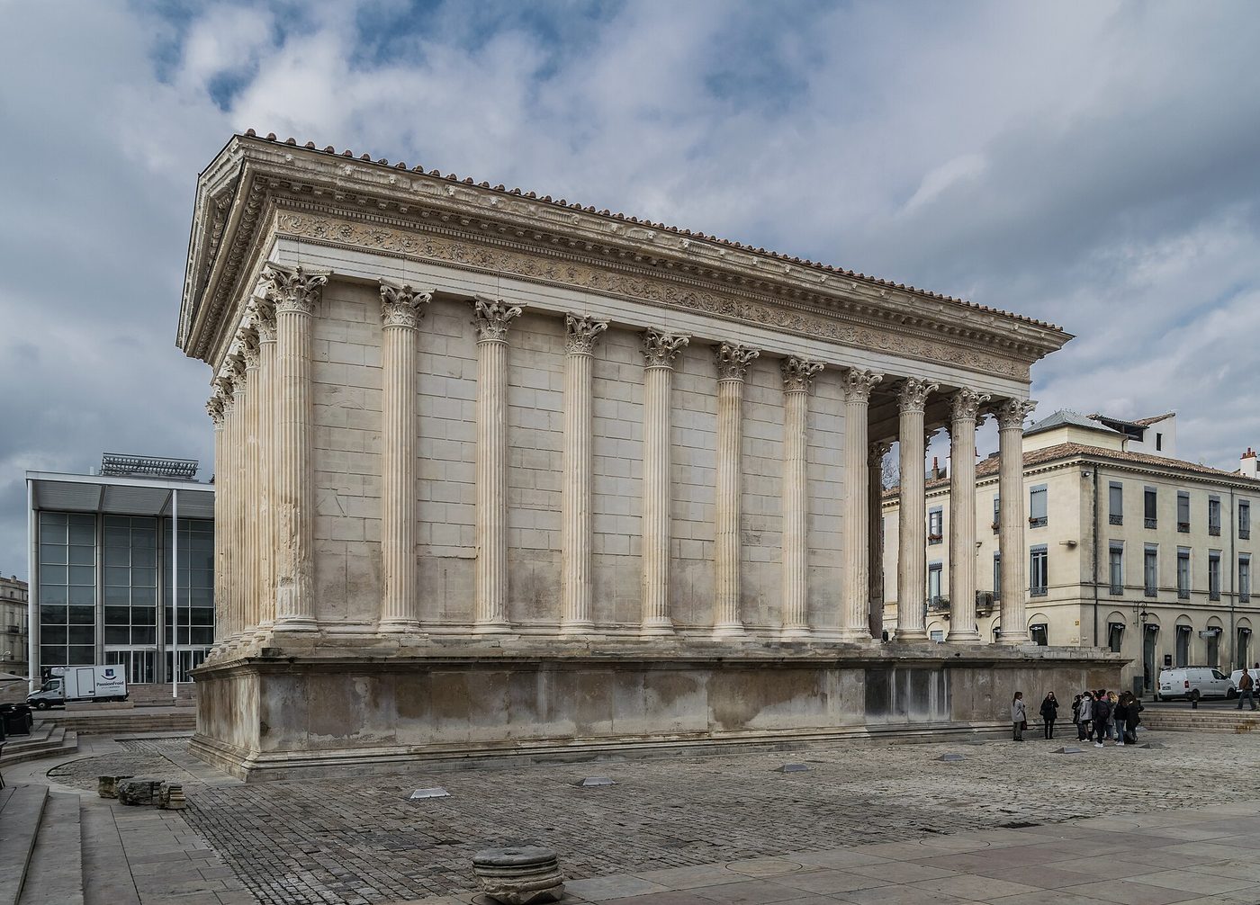 The Corinthian columns of the Maison Carree Roman temple in Nimes