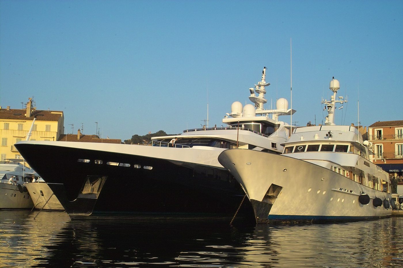 Yachts moored along the old port at Saint-Tropez on the Cote d'Azur, east of Provence