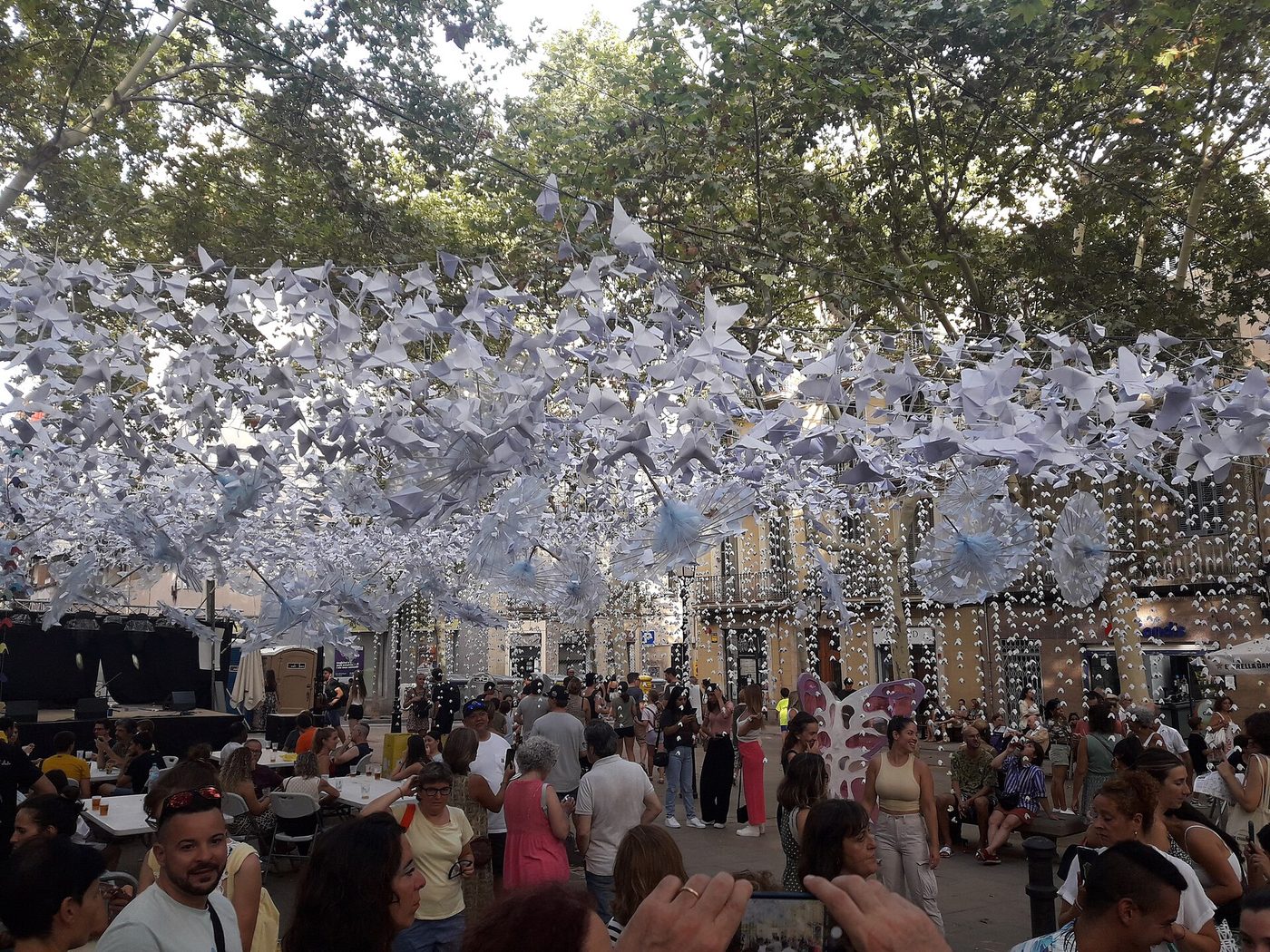 A square in Gracia dressed for the Festa Major, Barcelona