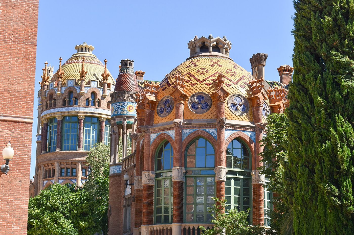 Mosaic and brick pavilions of the Recinte Modernista de Sant Pau in Barcelona