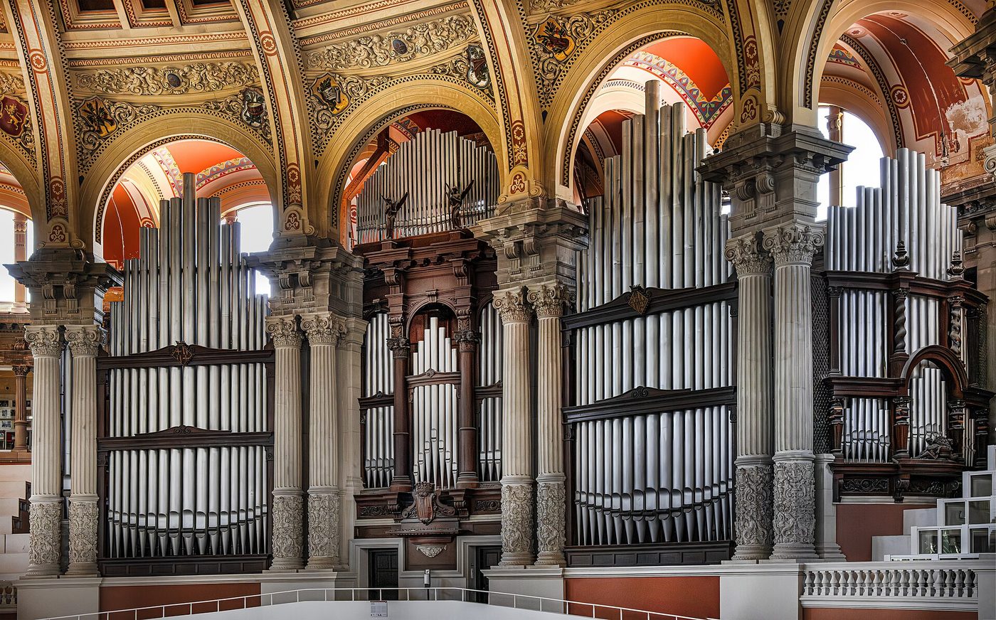 The great organ in the Oval Hall of the Palau Nacional, home of the MNAC on Montjuic in Barcelona