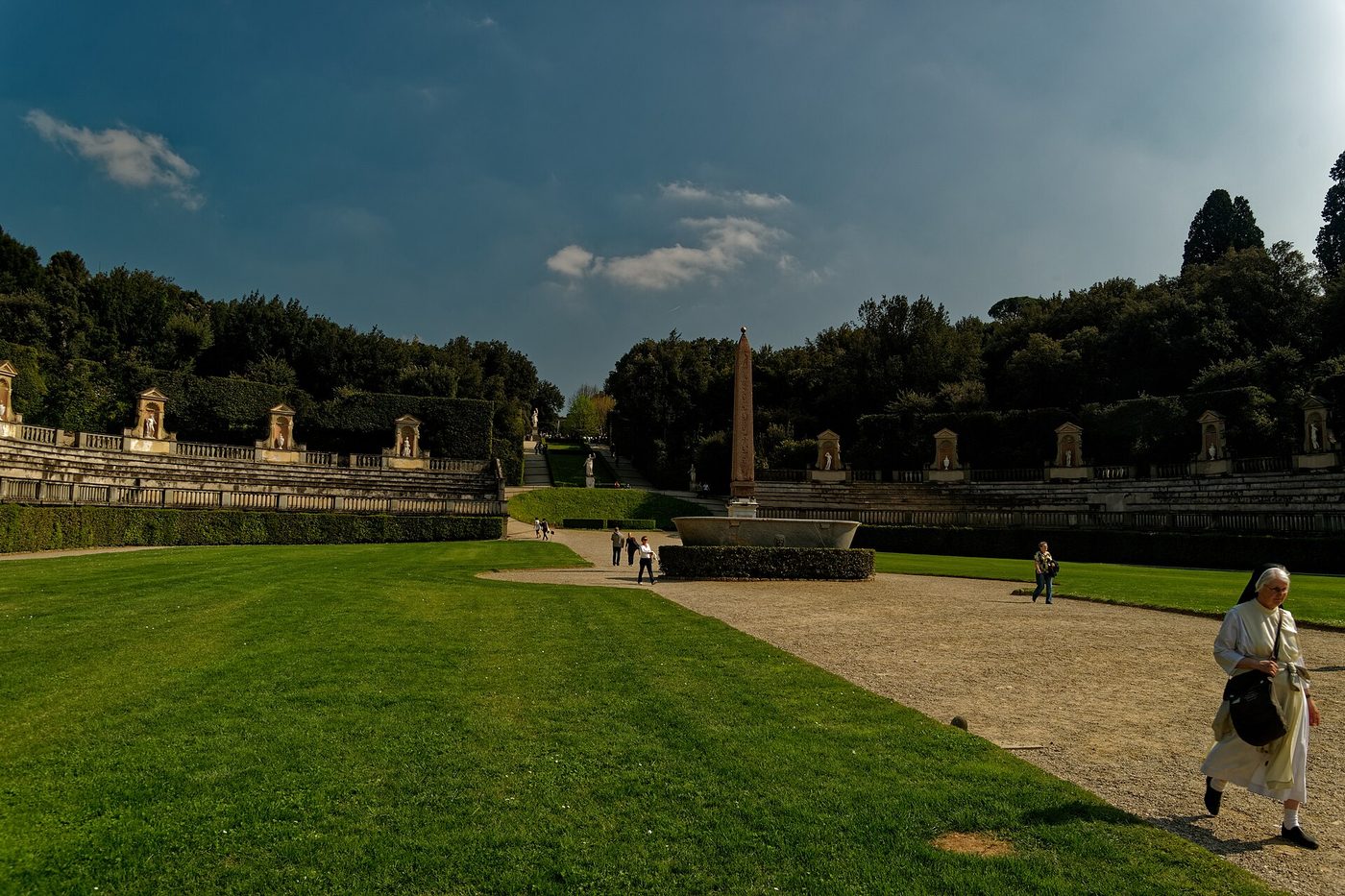 The amphitheatre and Egyptian obelisk in the Boboli Gardens behind Palazzo Pitti, Florence