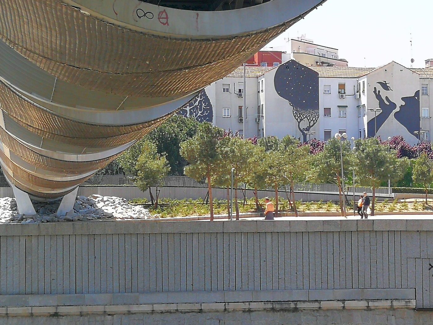 Under one of the Perrault bridges in the Madrid Rio riverside park