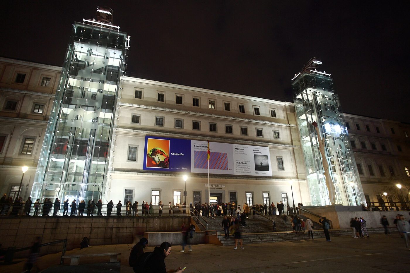The Museo Reina Sofia seen from Plaza de Juan Goytisolo in Madrid