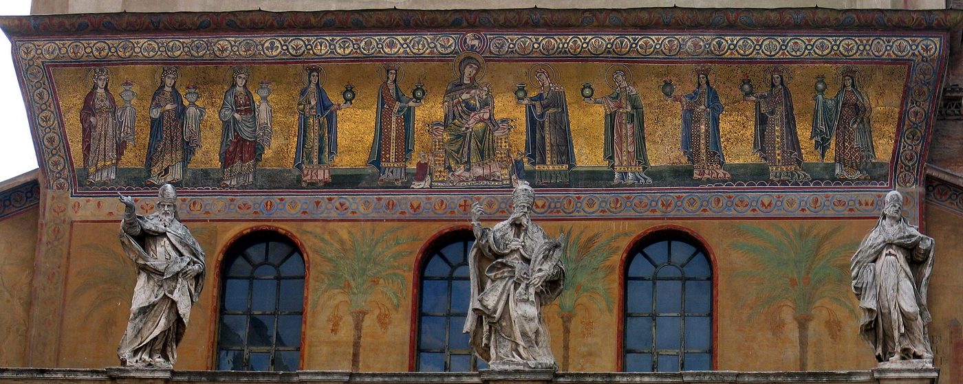 The medieval mosaic facade of Santa Maria in Trastevere, Rome