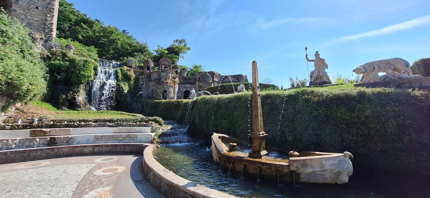 Fountains and cascades in the gardens of Villa d'Este at Tivoli near Rome