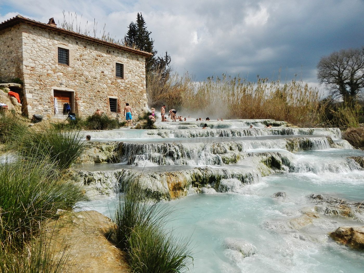 The travertine thermal pools of the Cascate del Mulino at Saturnia in the Tuscan Maremma